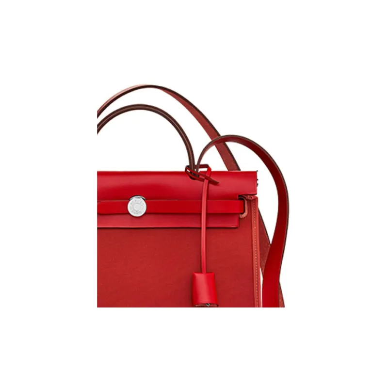 HERMES Herbag Canvas Cowhide Handbag Shoulder Bag Crossbody Bag Women's Red/Woodland Pink-3