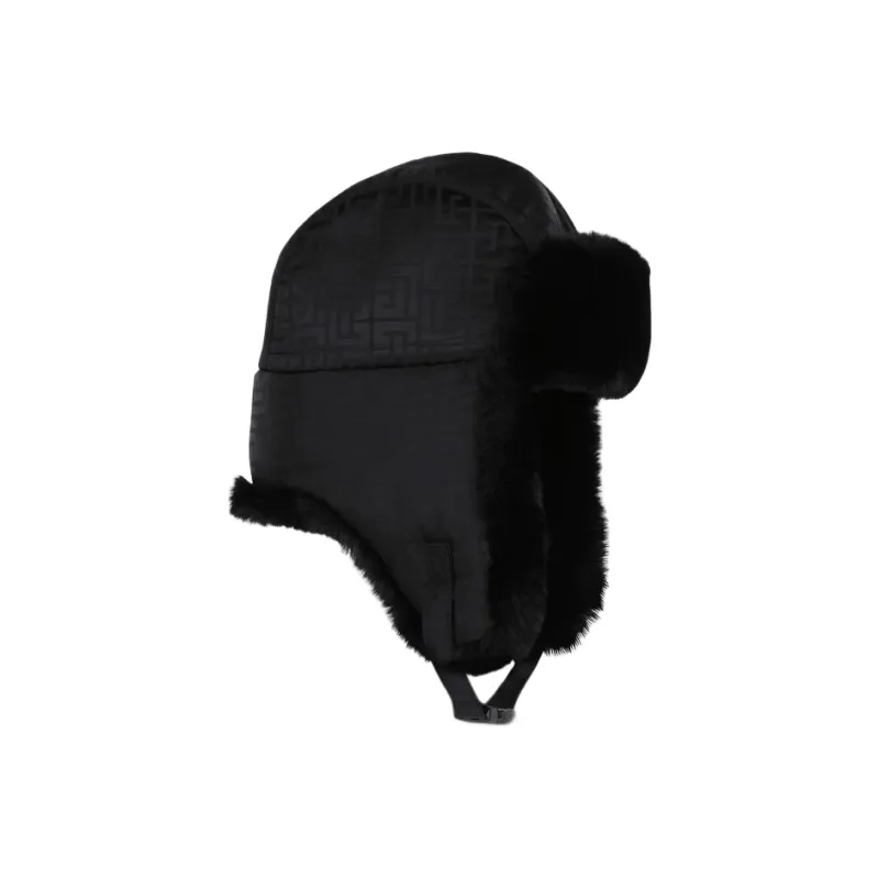 BALMAIN Logo Monogram Faux Fur Hat-1