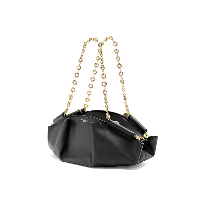 LOEWE Shiny Nappa Cow Leather Dumpling Bag Shoulder Bag Crossbody Bag Handbag Small Size Women's Black-2