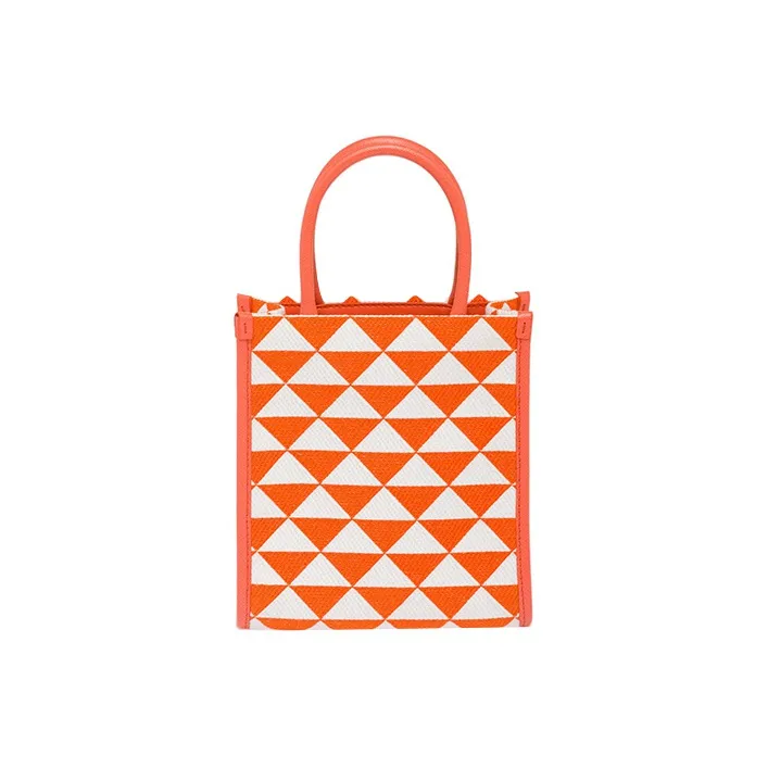 PRADA Symbole Fabric With Leather Tote Bag Shopping Bag Shoulder Bag Crossbody Bag Handbag Mini Women's Orange/White-2