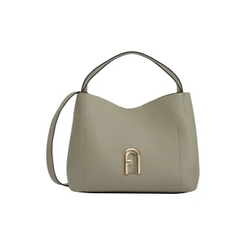 Furla Primula Grain Calfskin Bucket Bag, Shoulder Bag, Crossbody Bag, Handbag Trumpets Women's Gray Green
