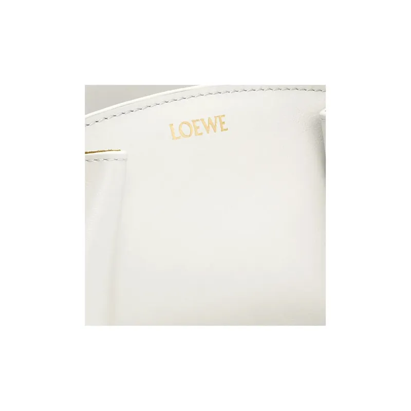 LOEWE Shiny Nappa Cow Leather Dumpling Bag Shoulder Bag Crossbody Bag Handbag Small Size Women's White-7
