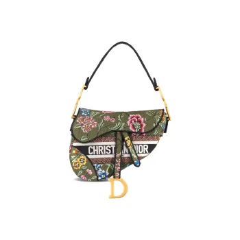 DIOR Saddle Embroidery Saddle Bag Shoulder Bag Crossbody Bag Handbag Women's Green/Multicolor