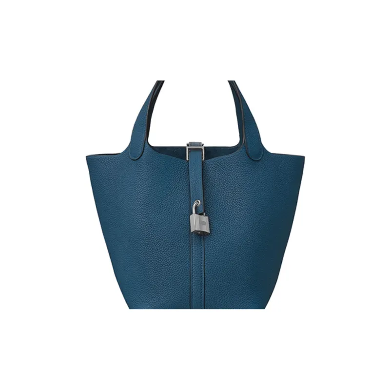 HERMES Picotin Lock Maurice Bullock Leather Silver Buckle Handbag Women's S4 Deep Blue Dark Blue-3