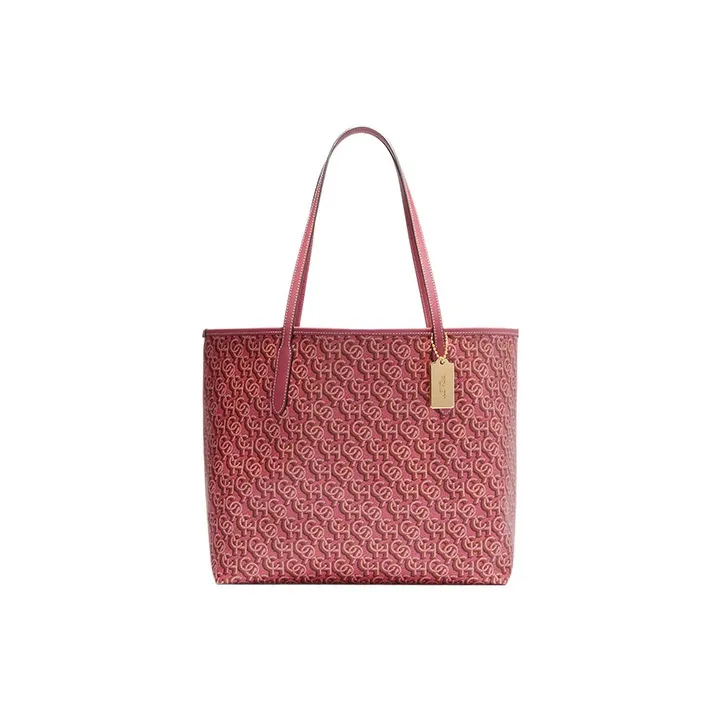 COACH City Canvas With Leather Tote Bag, Shopping Bag, Handbag, Shoulder Bag Women's Rouge Red-0