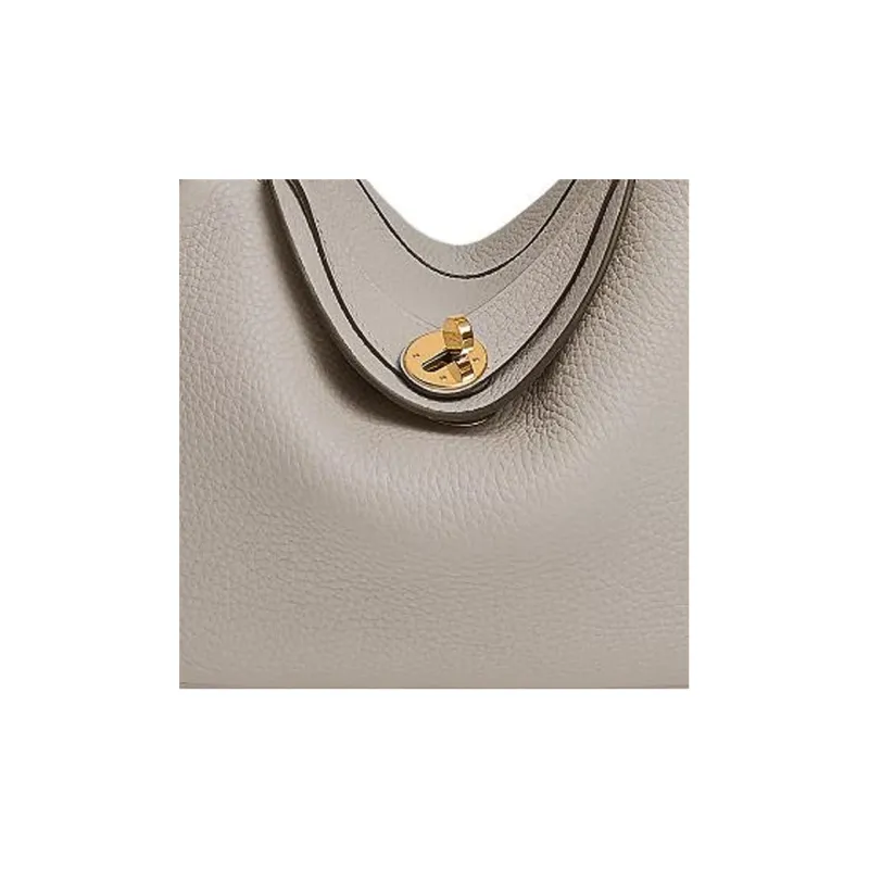 HERMES Lindy Taurillon Clemence Cow Leather Shoulder Bag, Handbag Women's 8L Beton Glacier White-4