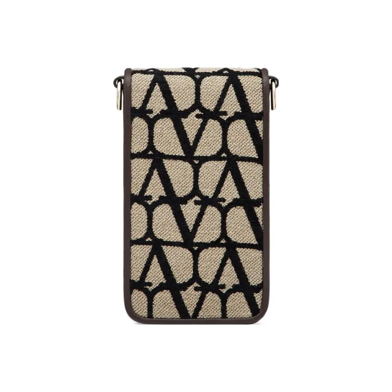 Valentino Locò Fabric With Leather Cell Phone Pouch Women's Beige/Black-3