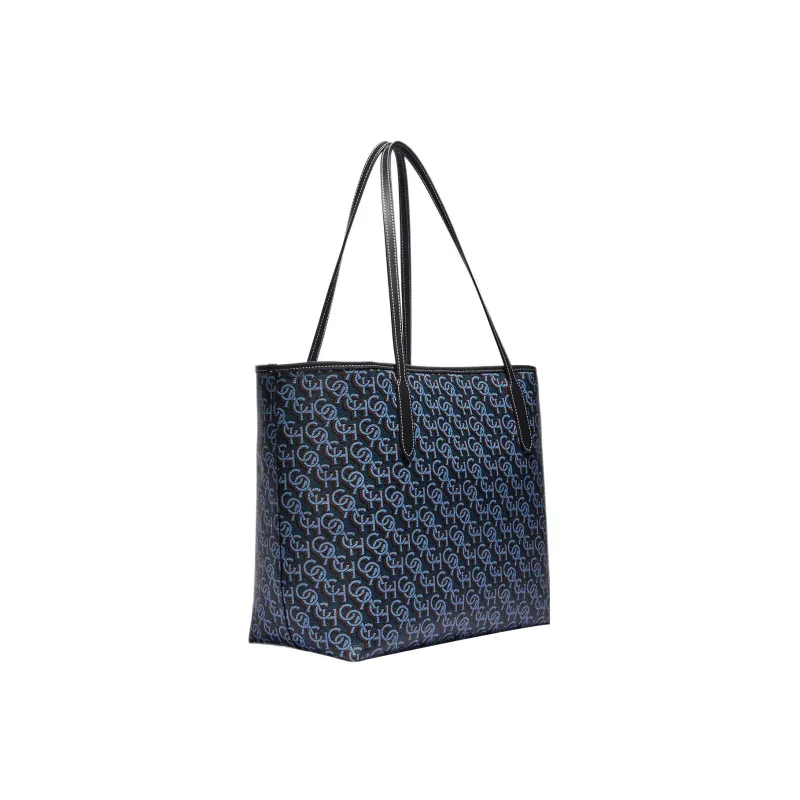COACH City Canvas With Leather Tote Bag, Shopping Bag, Handbag, Shoulder Bag Women's Marine Blue-1