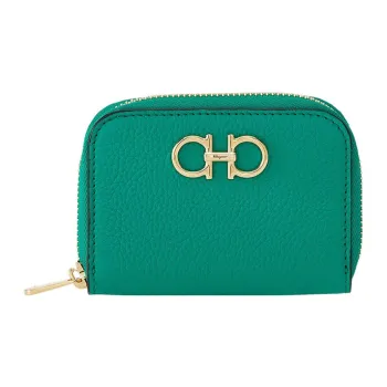 FERRAGAMO GANCINI Calfskin Wallets Card Holders Women's Emerald Green