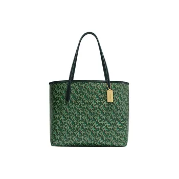 COACH City Printed Coated Canvas With Smooth Leather Tote Bag, Shopping Bag, Handbag, Shoulder Bag Women's Green