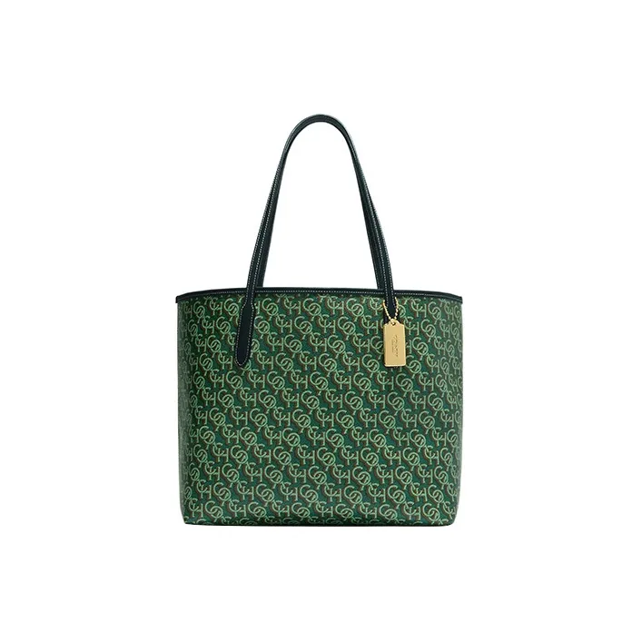 COACH City Printed Coated Canvas With Smooth Leather Tote Bag, Shopping Bag, Handbag, Shoulder Bag Women's Green-0