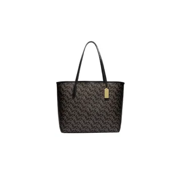 COACH City Canvas With Leather Tote Bag Shopping Bag Handbag Shoulder Bag Large Size Women's Black
