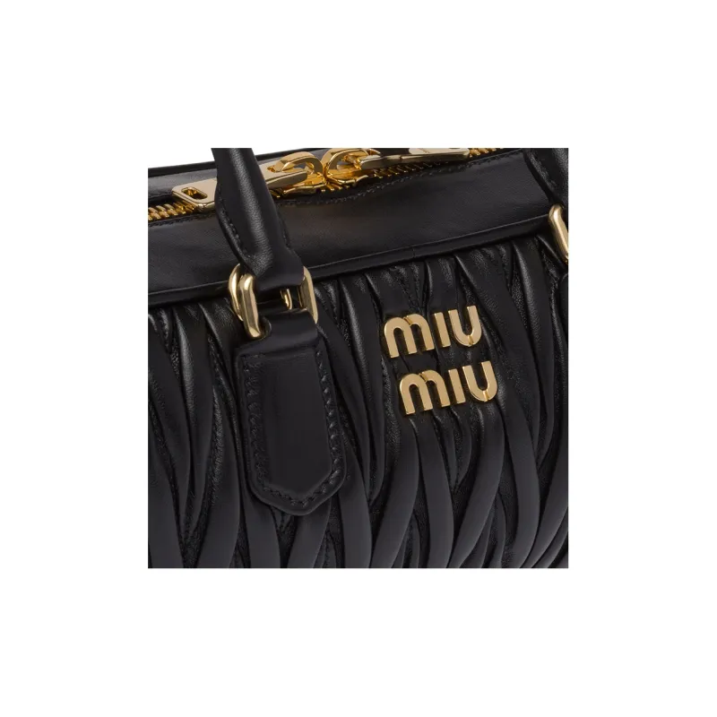 MIU MIU Matelassé Soft Sheep Leather Shoulder Bag, Crossbody Bag, Handbag Women's Black-4