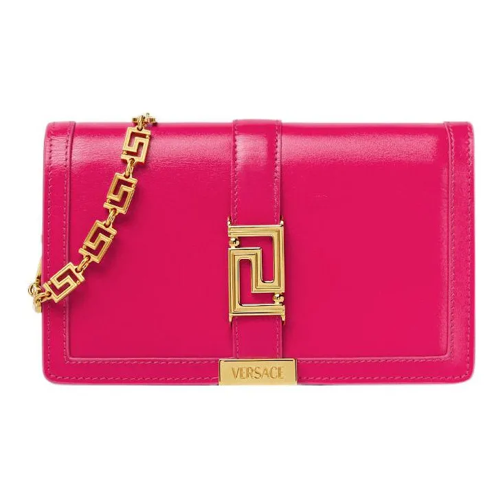 VERSACE Greca Goddess Cow Leather With Lambskin Trim One Shoulder Crossbody Clutches Mini Women's Pink-0