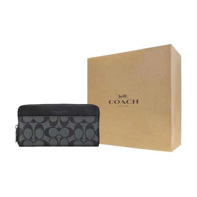 COACH Accordion Wallet Canvas With Leather Wallet Men's Gray Black-8