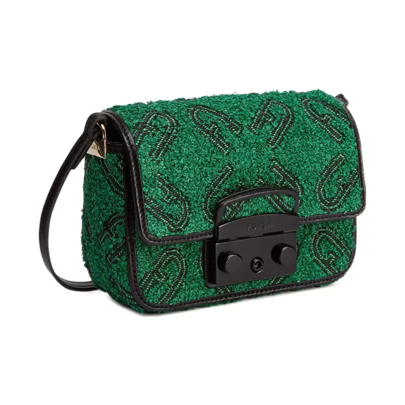 Furla Metropolis Collection Raffia Fiber Fabric Shoulder Bag Crossbody Bag Mini Women's Green & Black-1
