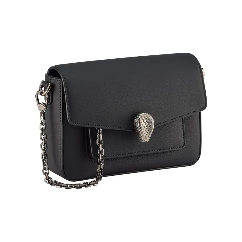 BVLGARI Serpenti Forever Series Calfskin Camera Bag Shoulder Bag Crossbody Bag Small Size Unisex Black-2