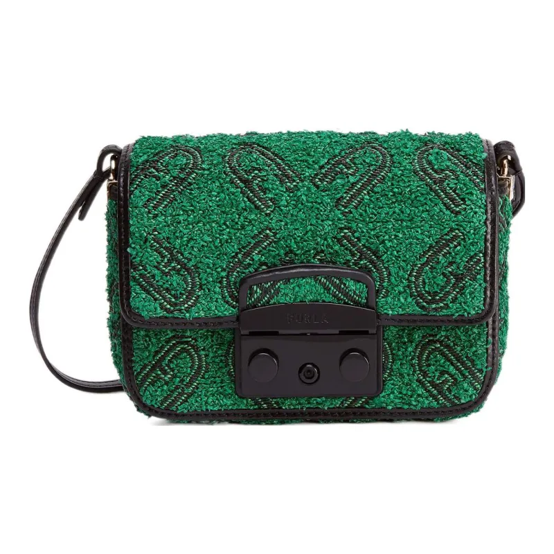 Furla Metropolis Collection Raffia Fiber Fabric Shoulder Bag Crossbody Bag Mini Women's Green & Black-0