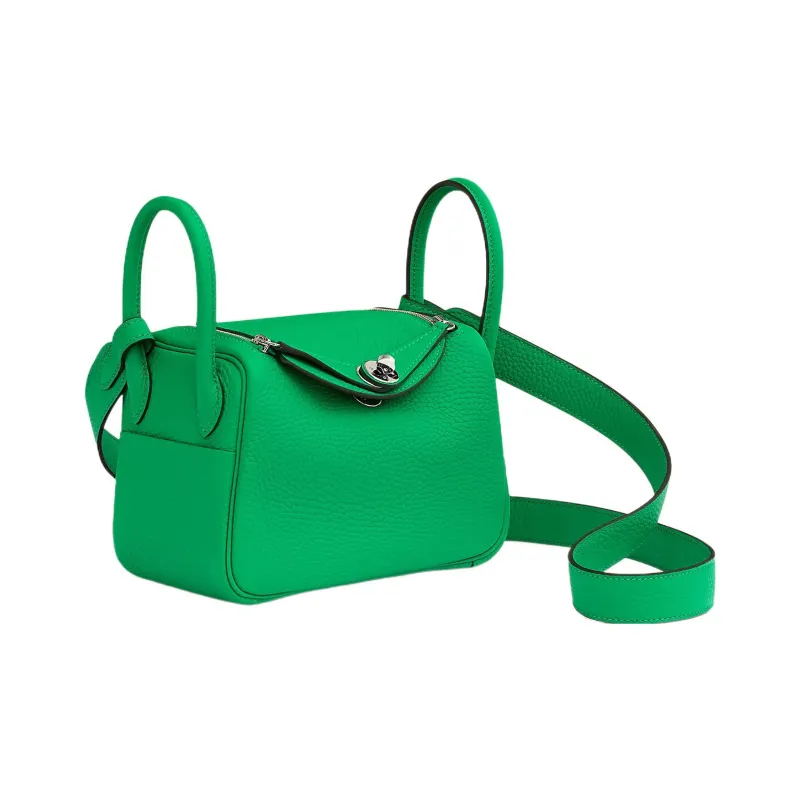 HERMES Lindy Clemence Bullock Leather Handbag, Shoulder Bag, Crossbody Bag Mini Women's 0Z Vert Comics Comic Green-2