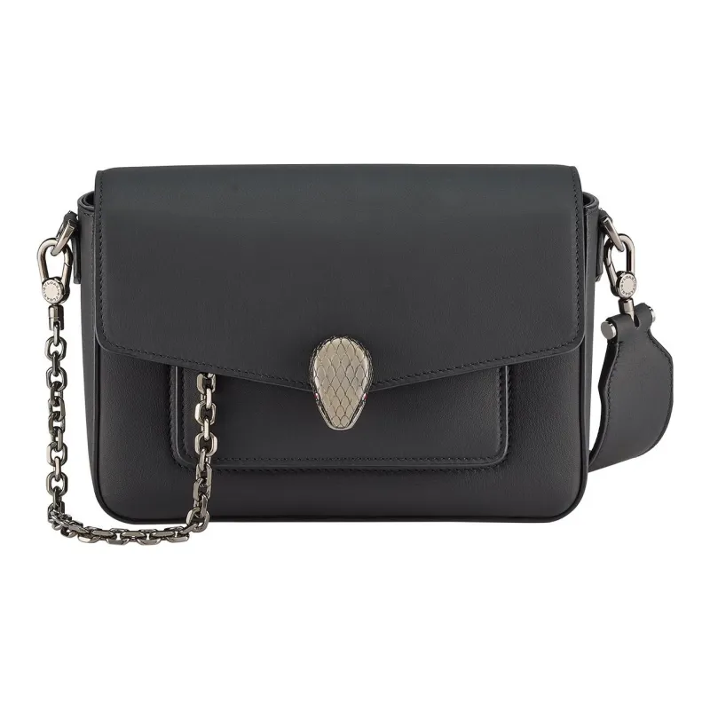 BVLGARI Serpenti Forever Series Calfskin Camera Bag Shoulder Bag Crossbody Bag Small Size Unisex Black-0