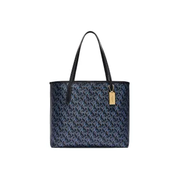 COACH City Canvas With Leather Tote Bag, Shopping Bag, Handbag, Shoulder Bag Women's Marine Blue