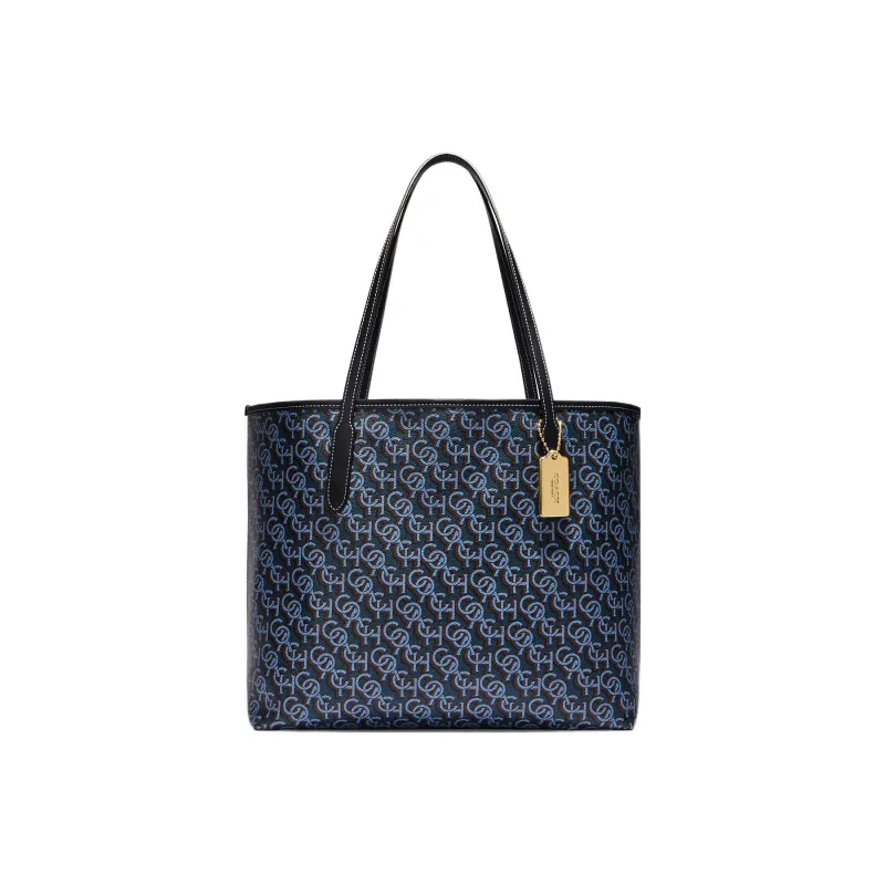 COACH City Canvas With Leather Tote Bag, Shopping Bag, Handbag, Shoulder Bag Women's Marine Blue-0