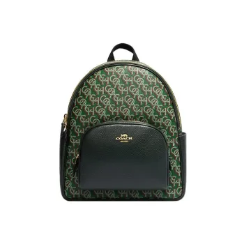 COACH Backpack Print Coated Canvas With Refined Pebbled Leather Backpack Large Size Women's Green