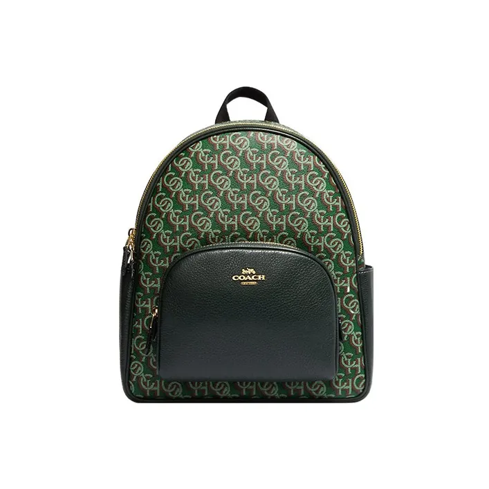 COACH Print Coated Canvas With Refined Pebbled Leather Backpack Tubas Women's Green-0