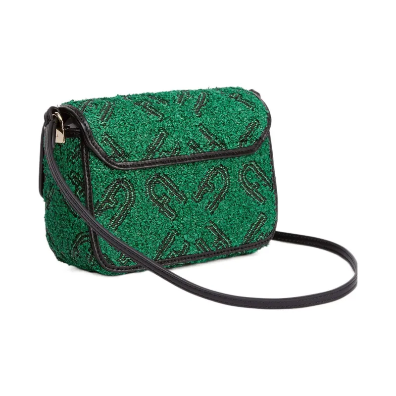 Furla Metropolis Collection Raffia Fiber Fabric Shoulder Bag Crossbody Bag Mini Women's Green & Black-2