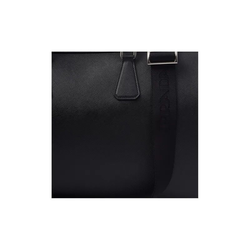 PRADA Symbol Cross-Stitch Leather Handbag Shoulder Bag Crossbody Bag Travel Bag Men's Black-3