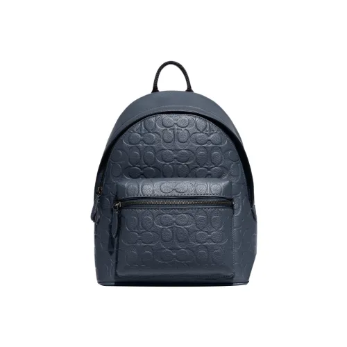 COACH Pebbled Leather Backpack Medium Size Women's Dark Blue