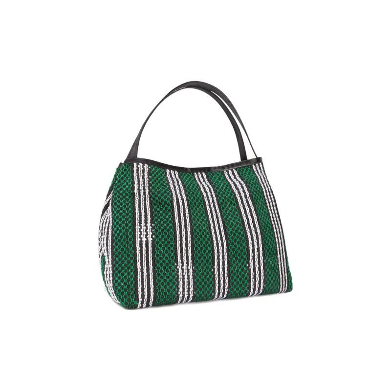 Furla Primula Fabric Hobo Bag Watermelon Handbag Shoulder Bag Large Size Women's Green & Black White Stripes-2