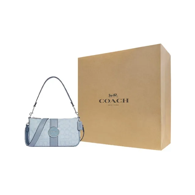 COACH Lonnie Fabric Cow Leather Patchwork Shoulder Bag Portable Crossbody Bag Shoulder Bag Women's Blue-0