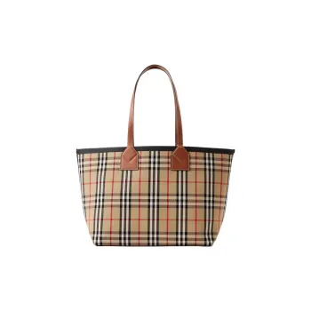 Burberry Cotton Canvas With Calfskin Tote Bag Shopping Bag Handbag Medium Size Women's Photinia Brown/Black