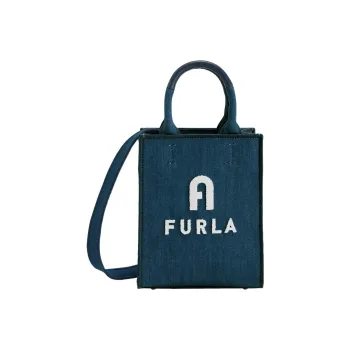 Furla Opportunity Denim Fabric Tote Bag Shopping Bag Shoulder Bag Crossbody Bag Handbag Mini Women's Marine Blue