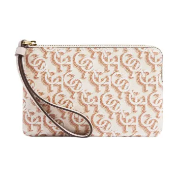 COACH Corner Zip Canvas With Leather Wrist Bags Clutches Small Size Women's Chalk White