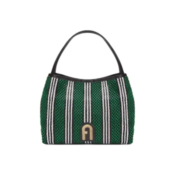 Furla Primula Fabric Hobo Bag Watermelon Handbag Shoulder Bag Large Size Women's Green & Black White Stripes