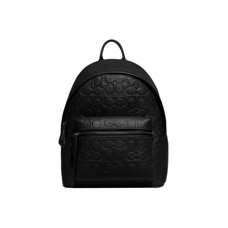 COACH Pebbled Leather Backpack Medium Size Women's Black-0