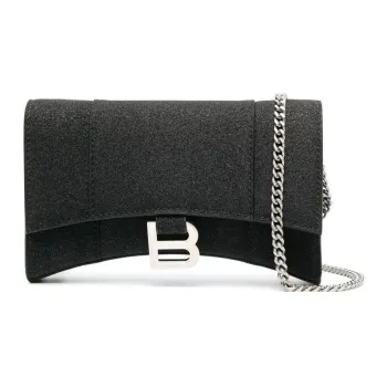 Balenciaga Hourglass Polyester Shoulder Bag Crossbody Bag Wallets Extra Small Women's Black