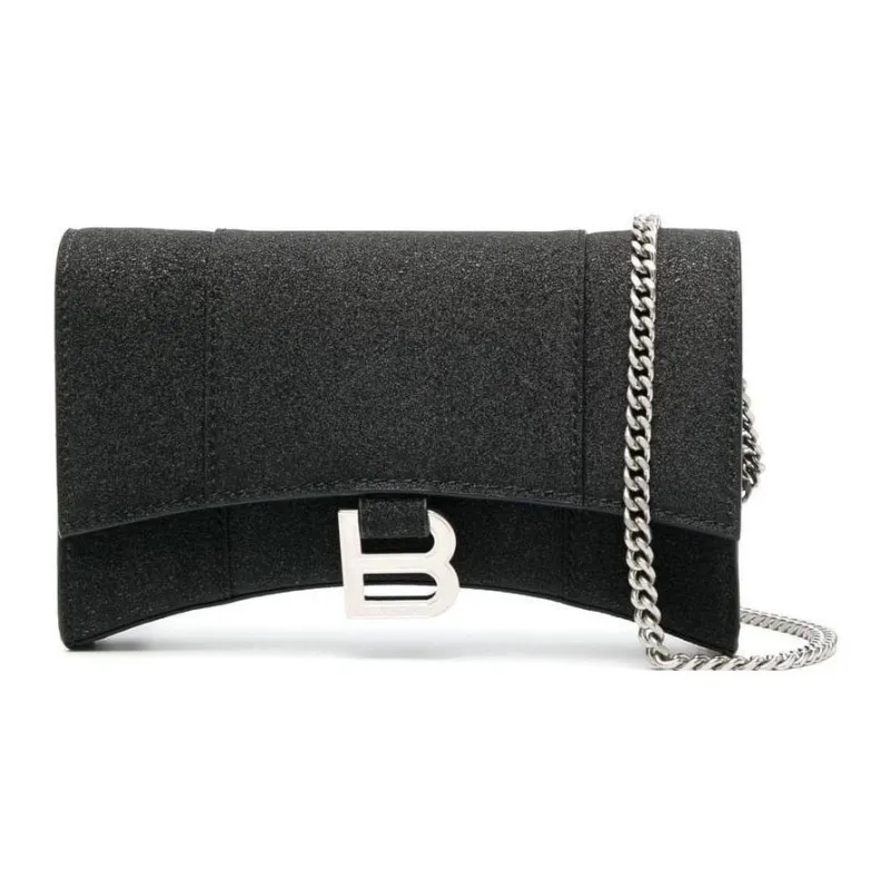 Balenciaga Hourglass Polyester Shoulder Bag Crossbody Bag Wallets Extra Small Women's Black-0
