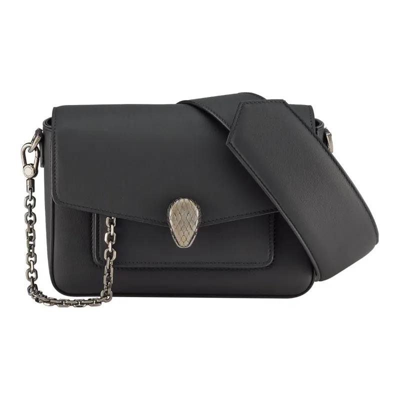 BVLGARI Serpenti Forever Series Calfskin Camera Bag Shoulder Bag Crossbody Bag Small Size Unisex Black-1