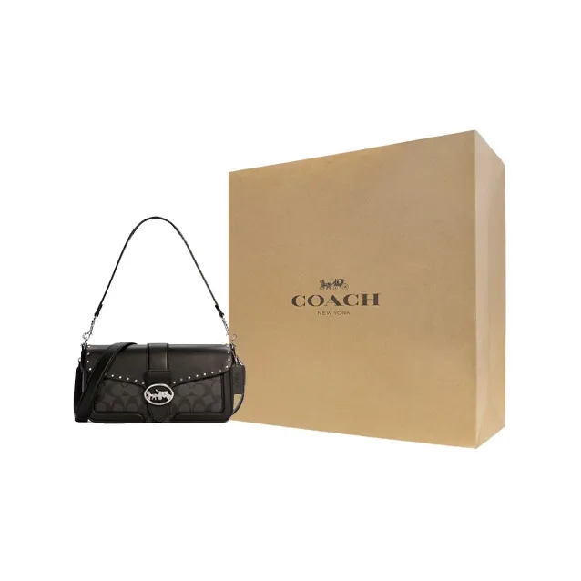 COACH Georgie Canvas With Leather Shoulder Bag Crossbody Bag Shoulder Bag Medium Size Women's Black-7