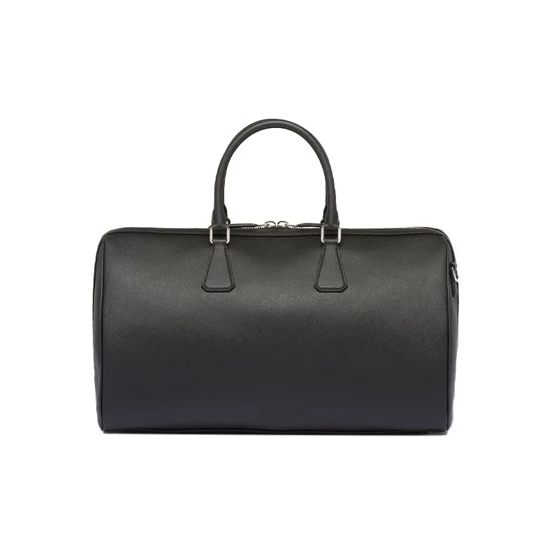PRADA Symbol Cross-Stitch Leather Handbag Shoulder Bag Crossbody Bag Travel Bag Men's Black-2