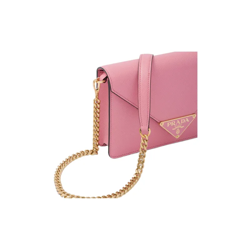 PRADA Saffiano Leather Crossbody Bag, Shoulder Bag Women's Pink-3