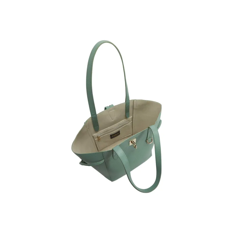 Furla Net Collection Grain Calfskin Basket Bag, One Shoulder Handbag Medium Size Women's Pea Green-4