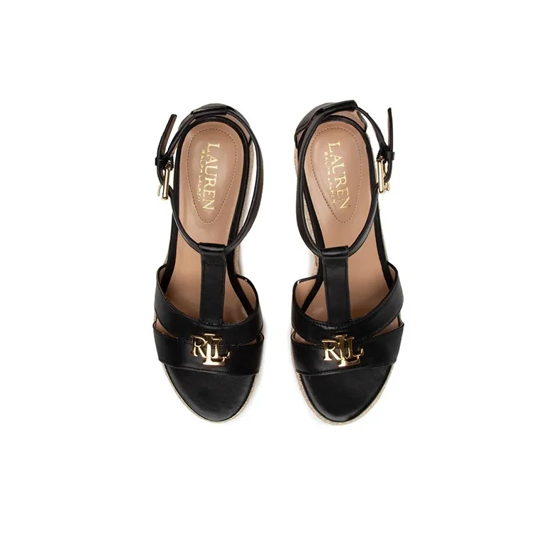 Polo Ralph Lauren One Strap Sandals 10cm Women's Black Beige-4
