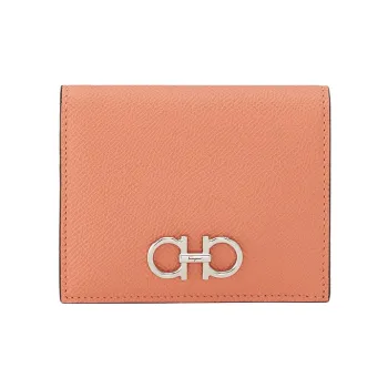 FERRAGAMO GANCINI Hammered Texture Calfskin Wallet Women's Coral Orange