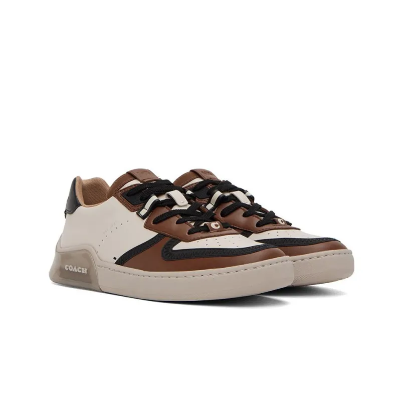 COACH Court Stylish Skateboarding Shoes Men's Beige Brown-2
