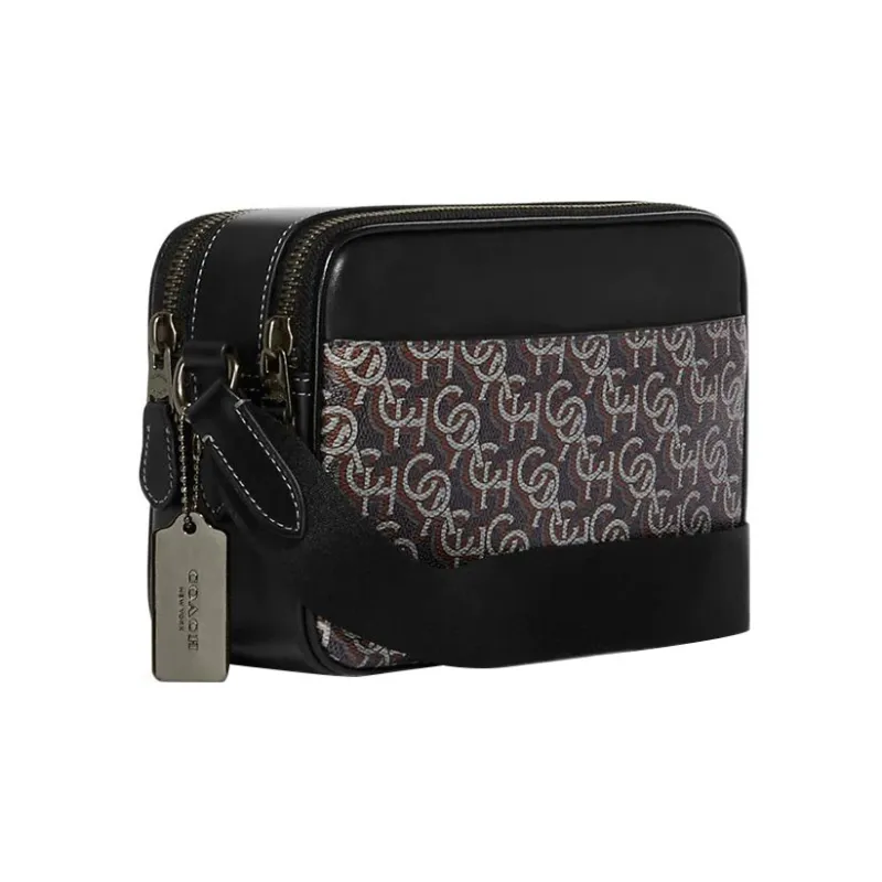 COACH Graham PVC Cow Leather Patchwork Camera Bag Shoulder Bag Crossbody Bag Medium Size Unisex Gray & Black-2