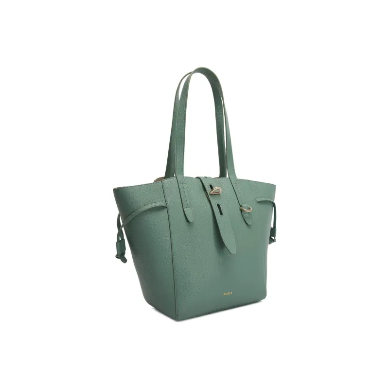 Furla Net Collection Grain Calfskin Basket Bag, One Shoulder Handbag Medium Size Women's Pea Green-1